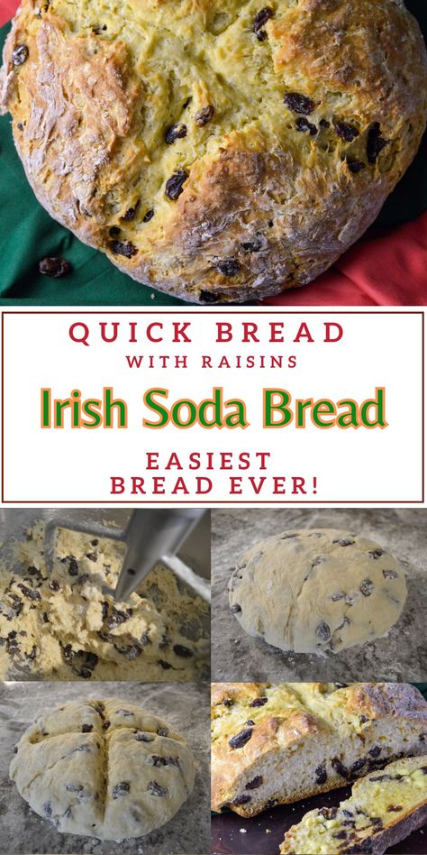 Unlock the secret to an incredibly easy, yet delicious Soda Bread recipe that will leave you craving more! This Quick Bread with Raisins is not only effortless to make but a fantastic choice for breakfast, brunch, dessert, or snack time. Don't miss out on the magic of this Irish Soda Bread with raisins. One of the easiest breads you can make! No Knead Irish Soda Bread, Homemade Irish Soda Bread, Irish Soda Bread Dutch Oven, Irish Soda Bread Recipe Traditional Caraway Seeds, Authentic Irish Soda Bread, Irish Soda Bread Recipe Without Buttermilk, Irish Soda Bread With Raisins, Irish Soda Bread Recipe Traditional, Soda Bread Recipe Easy