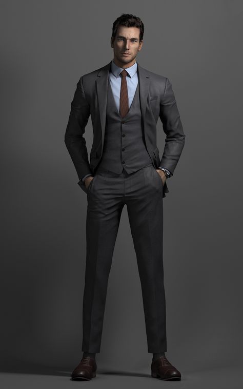 3 Piece Suit Men, Suited Men, Man Pose, Blue Three Piece Suit, Men Poses, Bond Style, Ace Combat, Male Faces, Suit Styles