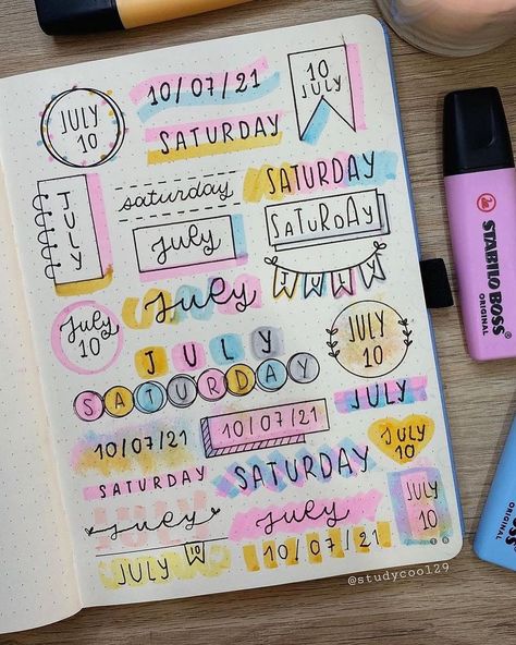 Bujo Titles, Bujo Headers, August Bujo, July Bujo, July Bullet Journal, Journal Headers, Neat Work, Journaling 101, Bullet Journal Titles