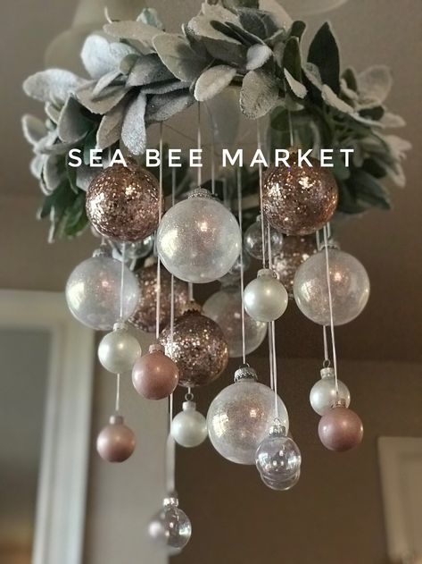 15 Budget Friendly Christmas Decor Ideas Ornament Chandelier, Christmas Chandelier, Diy Christmas Ornament, Holiday Crafts Christmas, Traditional Christmas, Christmas Decor Ideas, Noel Christmas, Tree Ideas, Homemade Christmas