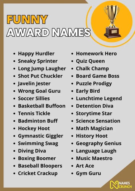 Funny Award Names [400+ Clever Ideas] - Names Crunch Awards For Teachers Ideas, Teacher Awards Funny, Funny Certificates Awards For Friends, Funny Award Titles, Funny Teacher Awards, Funny Office Awards, Funny Employee Awards, Funny Award, Funny Awards Certificates