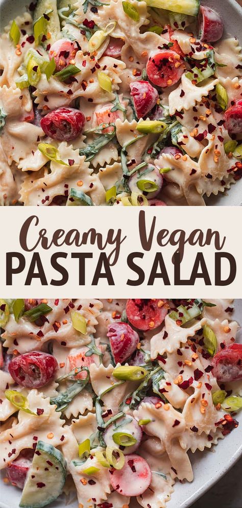 This creamy vegan pasta salad is made with lots of vegetables and a tangy, refreshing sauce made from tofu! It's ready in 15 minutes and easy to make gluten-free. #vegansalad #pastasalad Vegan Tofu Pasta, Best Vegan Pasta, Vegan Weeknight Meals, Tofu Pasta, Dairy Free Sauces, Creamy Vegan Pasta, Vegan Pasta Salad, Quick Family Meals, Vegan Tofu