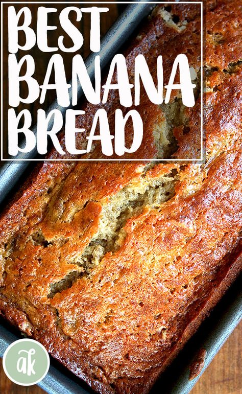 This is the best banana bread — I got the recipe from a college friend's mother, who brought the bread to every lacrosse game. It is super moist, perfectly sweet, and always was first to disappear from the dessert buffet. #banana #bread #quickbread #dessert #best #easy Banana Bread Recipe Easy Moist, Fruit Breads, 4 Bananas, Banana Nut Bread Recipe, The Best Banana Bread, Banana Buttermilk, Banana Bread Recipe Moist, Moist Banana Bread, Easy Banana Bread Recipe