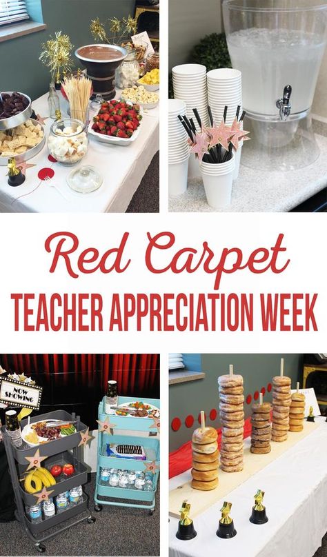 Red Carpet Teacher Appreciation, Pta Activities, Teacher Appreciation Lunch, Teacher Appreciation Week Themes, Teacher Appreciation Luncheon, Teacher Appreciation Themes, Teachers Week, Staff Appreciation Week, Volunteer Appreciation