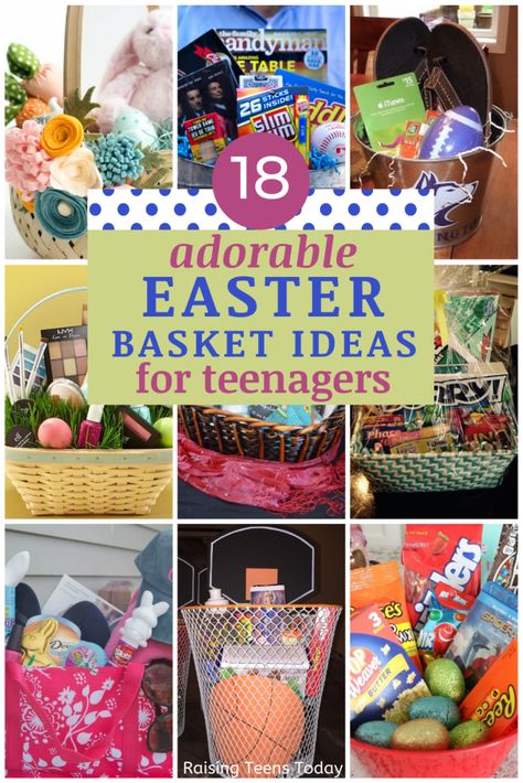 Non Food Easter Basket Ideas, Teenager Easter Basket, Easter Basket Ideas For Teens, Easter Basket Filler Ideas, Creative Easter Basket Ideas, Basket Filler Ideas, Easter Teens, Dollar Tree Easter Basket, Teen Easter Basket