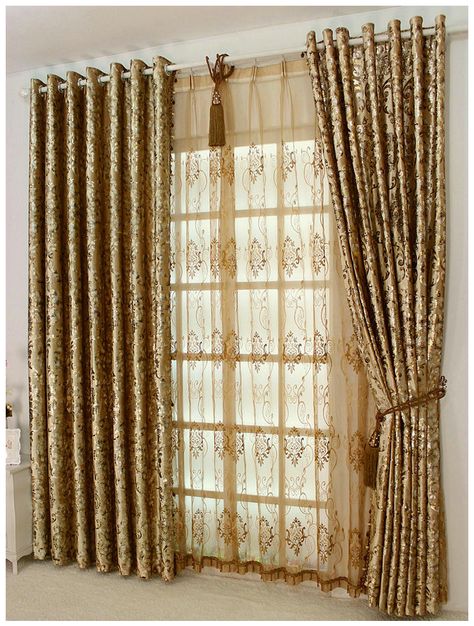 Luxury hot bronzing color Jinmasige upscale plush curtains living room bedroom balcony-in Curtains from Home & Garden on Aliexpress.com | Alibaba Group Curtains And Blinds Together, Curtains For Dining Room, Golden Curtains, Home Decor Curtains, Curtains Sheer, Curtains Classic, Brown Curtains, Bedroom Blinds, Curtains And Blinds