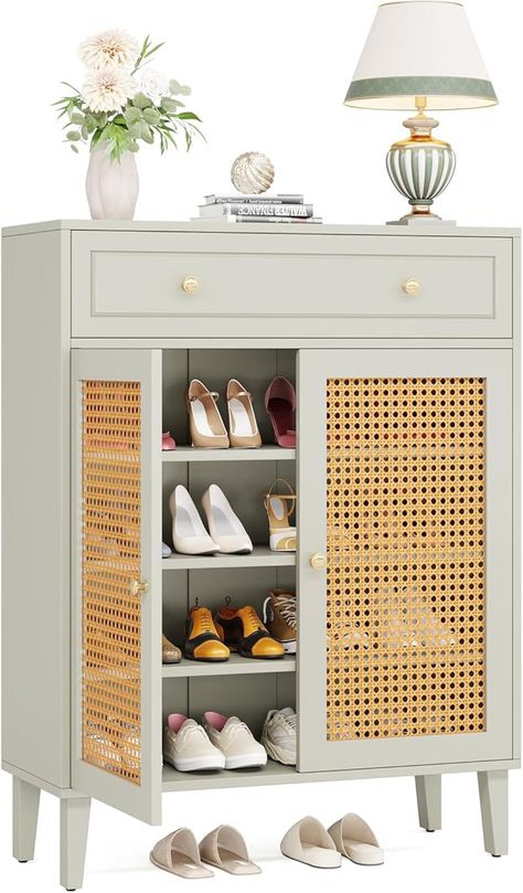 Tribesigns Shoe Cabinet with Doors and Drawer, Modern Shoe Storage Cabinet for Entryway, Mint Green Rattan Shoes Cabinet with Adjustable Shelf, Wooden Shoe Organizer for Hallway, Living Room, Bedroom Rattan Shoes, Shoe Storage Cabinet Entryway, Shoe Cabinet With Doors, Modern Shoe Storage, Tall Bed Frame, Twin Bed Frame Wood, Entryway Storage Cabinet, Hallway Shoe Storage, Shoe Cabinet Entryway