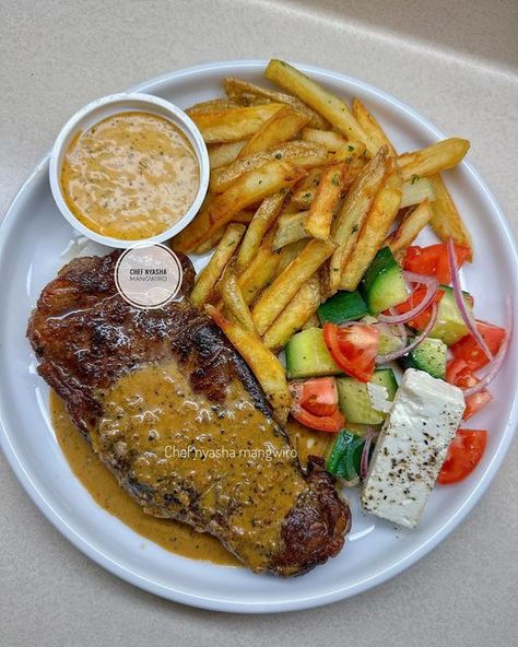 Steak Mushroom Sauce, Peppercorn Steak, Steak And Chips, Homemade Chipotle, Homemade Fries, Ny Strip Steak, Peppercorn Sauce, Steak And Mushrooms, Ny Strip