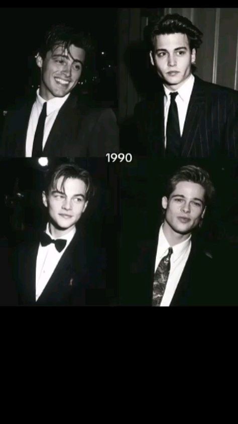 Johnny Brad And Leo, Leonardo And Johnny Depp, Johnnie Depp 90s, Leonardo Brad Johnny, Johnny Depp Brad Pitt Leonardo Dicaprio, 80s Brad Pitt, 90s Leonardo Dicaprio Hair, 90s Men In Crop Tops, Younger Johnny Depp