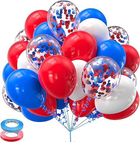 Kelfara Red White and Blue Balloons 60Pcs 12inch Latex Balloon with Confetti Balloon for Independence Day Veterans Memorial Patriotic 4th of July Anniversary Birthday Party Decoration Jungle Theme Decorations, Chinese Valentine's Day, Balloon Kits, Balloon Chain, Anniversary Decorations, 4th Of July Decorations, Blue Birthday, Red Balloon, White Balloons