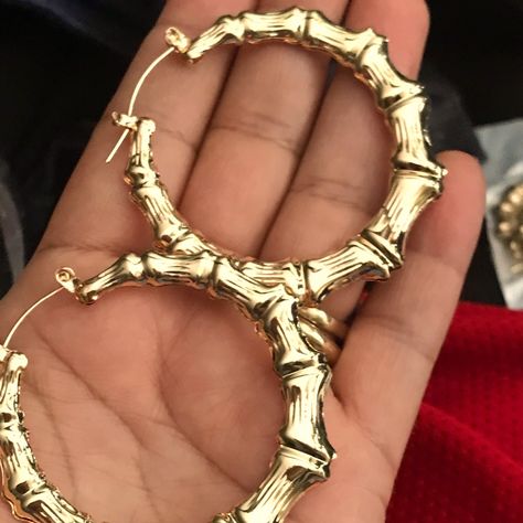 Sexy Big Bamboo Hoops. Yellow Gold Plated. 2" Size. Hoops Black Women, Accessories Gold Aesthetic, Gold 90s Jewelry, 90s Gold Jewelry Aesthetic Black Women, Gold Jewelry Y2k, Big Jewelry Aesthetic, Gold Jewelry Latina, Goth Gold Jewelry, Gold Jewelry Aesthetic Black Women