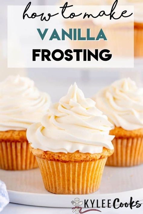 A baking staple, this tutorial showing how to make Vanilla Frosting will be your go-to! Whether you are frosting cupcakes, layer cakes or anything in between, you'll love how easy this recipe is! Vanilla Frosting Recipe Easy, Home Made Frosting, Vanilla Frosting For Cupcakes, Vanilla Icing Recipe, Icing Recipe For Cake, Vanilla Frosting Recipe, Vanilla Cake Frosting, Homemade Vanilla Frosting, Easy Vanilla Frosting