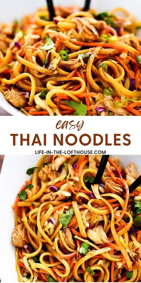 Thai Linguine Recipe, Thai Food Sides, Asian Linguine Recipes, Romaine Noodles Recipes, Noodle Dishes Recipes Dinners, Spring Noodle Salad, Thai Noodles With Beef, Asian Street Noodles, Thai Rice Noodles Recipe