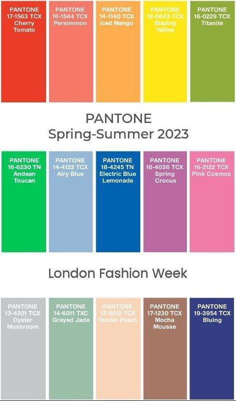 Spring 2023 Fashion Trends - Pantone 2023 London Color Palette. Spring2023FashionTrendsplussize Spring2023FashionTrendscasual Spring2023FashionTrendsshoes Spring2023FashionTrendsblackwomen Spring2023FashionTrendswork Spring2023FashionTrendsdresses #Spring2023FashionTrends #Spring2023FashionTrendswomen #Spring2023FashionTrendsstreetstyle #Spring2023FashionTrendswomenover40 #Spring2023FashionTrendsforecast Trend Color Pallete 2023, 2023 Color Trends Fashion, Spring Summer 2023 Color Trends, Fashion Trends Spring Summer 2023, Summer Pantone, 2023 Swimsuit, 2023 Trends Fashion, Pantone Trends, Summer Color Trends