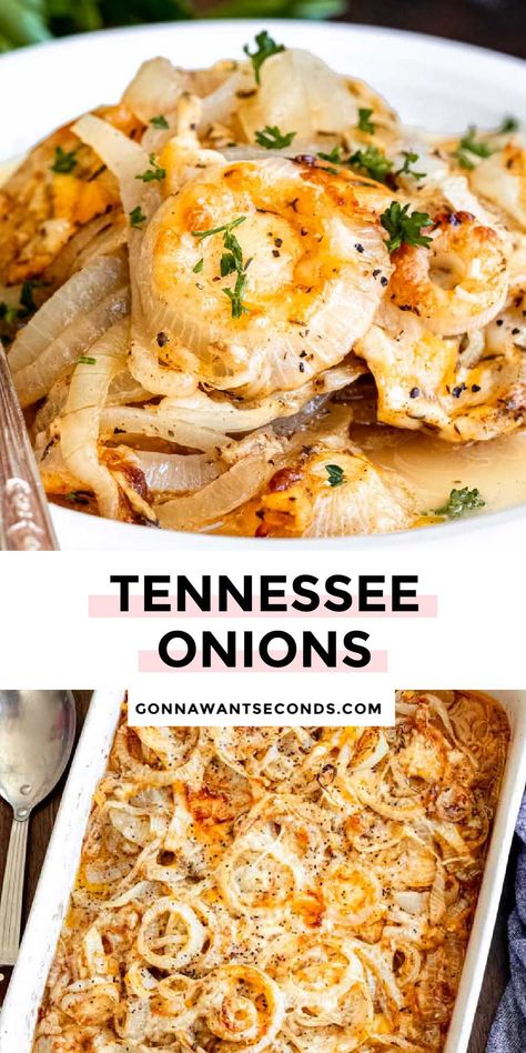 *NEW* Our Tennessee onions are a dish of pure Southern goodness and comfort. Super easy to put together and a yummy side dish everyone loves! Don't miss this one. #tennesseeonions #sidedishes Side Dishes With Onions, The Best Side Dishes Ever, Sides With Pork Chops Dishes, What To Cook With Steak Sides, Yummy Side Veggies, Sides Dishes For Roast, Delicious Side Dishes For A Bbq, Veggie Side For Burgers, Thanksgiving New Recipes