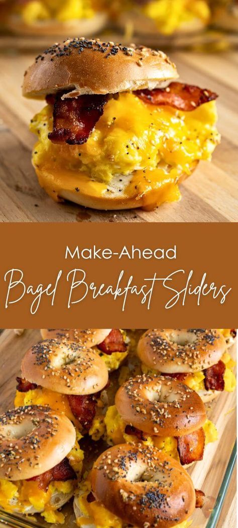 Make-Ahead Bagel Breakfast Sliders Breakfast Work Party, Concession Stand Breakfast Ideas, Breakfast For Groups, Make Ahead Breakfast Bagels, Mini Bagel Sandwiches, Egg Sandwiches To Freeze, Making Breakfast Sandwiches Ahead, Easy Breakfast For A Group Make Ahead, Hawaiian Roll Sliders Breakfast