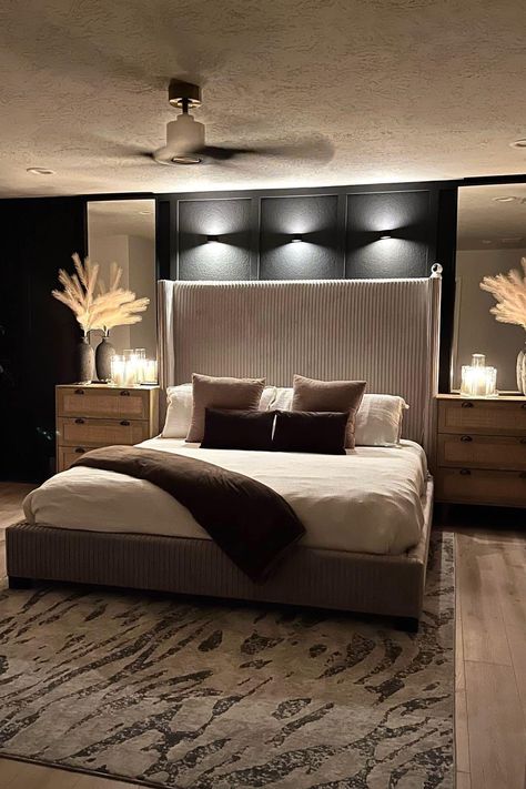 Organic Luxury Bedroom, Tall Headboard Bedroom Ideas, Hotel Vibe Bedroom, Aesthetic Interior, Ads Campaign, Future Apartment Decor, Brown Bedroom, Neutral Boho, Black Bedroom