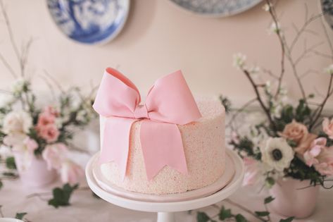 Blush And Bows Birthday, Pink Gingham Birthday Cake, Bows First Birthday Party, Bow First Birthday Cake, Pink Bow Birthday Theme, Bow Themed First Birthday Party, Southern Belle Birthday Party, Bow First Birthday Party, Bow Birthday Party Ideas