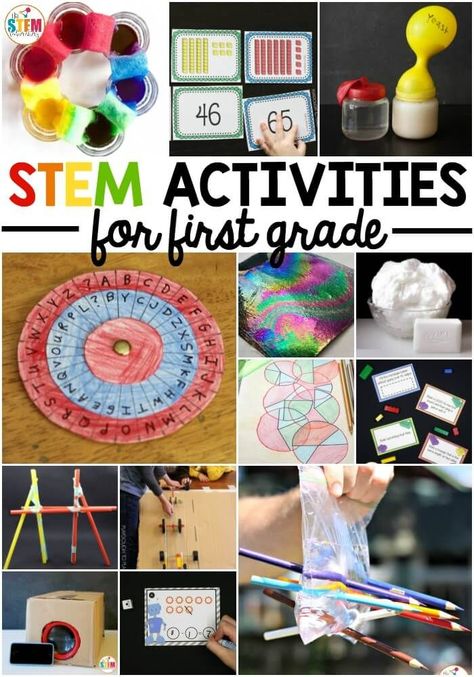 Awesome STEM activities for first grade. Tons of ideas for STEM centers, science projects and math games. And they're all just right for first graders! Physical Science Activities, Activities For First Grade, Stem Centers, Stem Activities Preschool, Elementary Stem Activities, Stem Classes, 1st Grade Activities, Stem Elementary, Stem Lesson