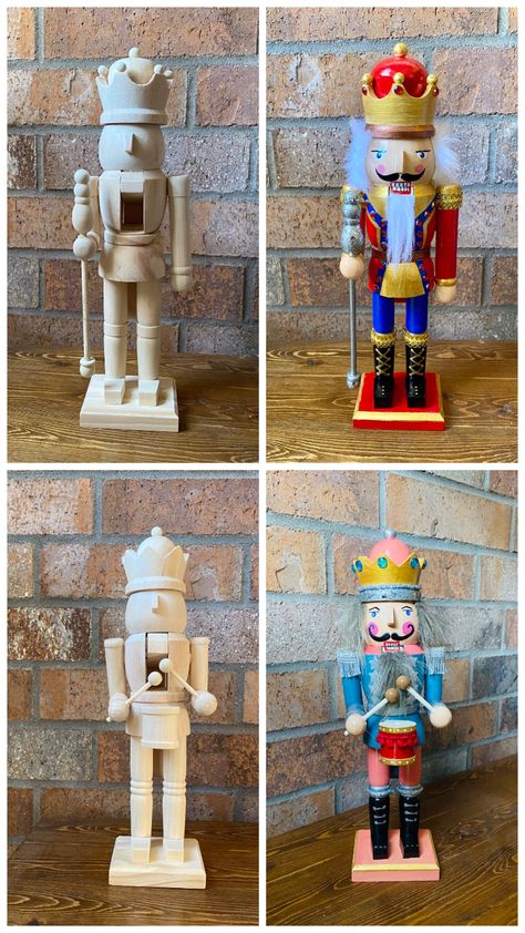 Wooden Nutcracker Painting Ideas Diy, Painted Wood Nutcracker, How To Paint A Wooden Nutcracker, Paint Your Own Nutcracker Ideas, Hand Painted Nutcrackers, Painting Nutcrackers Diy, Painted Wooden Nutcracker, Diy Painted Nutcracker Ideas, Nutcrackers Diy Paint