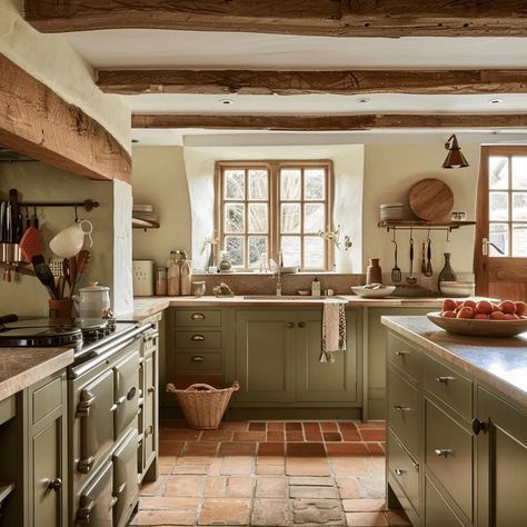 The One English Countryside Color Palette That Will Make Your Home Look Stunning | by Edward George London | Medium Cottage Style Homes Interior Kitchen, Farmhouse Green Decor, 1940s Cottage Interior Design, English Cottage Foyer, Cottage House Aesthetic Interior, English Colonial Decor, English Country Cottage Kitchen, English Cottage Kitchen Inspiration, English Interior Design Classic