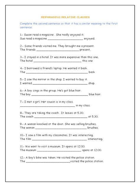 Rephrasing Sentences, Esl Grammar, Relative Clauses, Esl Teaching Resources, Grammar Exercises, English File, English Grammar Worksheets, Esl Teaching, Grammar Worksheets