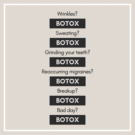 One product, MANY benefits! 💉 Botox injections can help with: • Relaxing wrinkle-causing muscles • Overactive sweat glands • TMJ, teeth grinding, jaw clenching • Reoccurring migraines • and building confidence! If you know, you know. And if you don’t, schedule a consultation with our Nurse Injector to learn more! 📲 … #woodinvillemedspa #botoxwoodinville #fillerwoodinville #woodinvilleinjector #seattlemedspa #botoxseattle #fillerseattle #seattleinjector Botox Posts For Instagram, Injectables Aesthetic, Botox Benefits, Botox Parties, Nurse Injector Aesthetic, Botox Funny, Injector Aesthetic, Botox Day, Botox Aesthetic