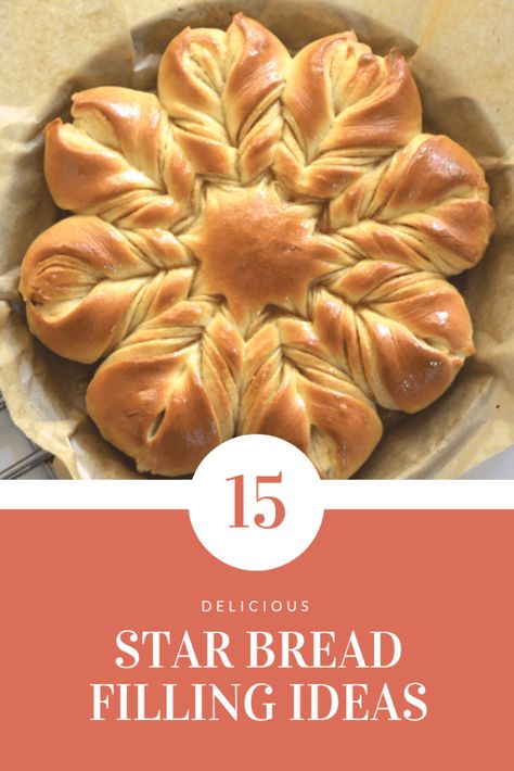 How to make star bread Star Cinnamon Bread, Shaped Bread Ideas, Pizza Star Bread, Christmas Star Bread Recipe, Savory Star Bread, Christmas Bread Art, Bread Filling Ideas, Cinnamon Star Bread Recipe, Bread Shapes Ideas