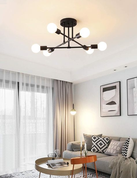 Modern Sputnik Chandelier, Kitchen Chandelier, Office Black, Lounge Lighting, Light For Bedroom, Ceiling Lights Living Room, Living Room Ceiling, Chandelier Bedroom, Bedroom Ceiling Light