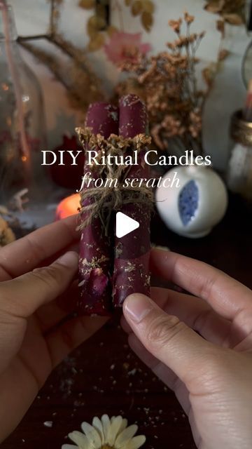 Witchy Candles Diy Recipes, How To Make Herb Rolled Candles, Diy Witch Candles How To Make, Mullein Candle Diy, Rolled Candles Diy, How To Make Spell Candles, Diy Ritual Candles, How To Make Candle Sticks, Witch Candles Diy