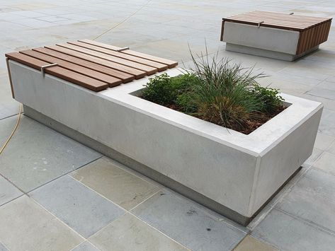 Planter Seat, Easy Diy Landscaping, Concrete Bench Outdoor, Diy Marble Table, Concrete Garden Bench, Concrete Planter Boxes, Modern Garden Landscaping, Front Of House Ideas, Door Planter