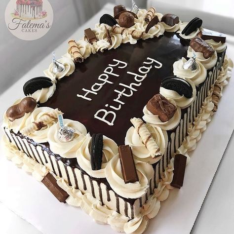 Chocolate Birthday Cake Decoration, Square Cake Design, Pastel Rectangular, Tårta Design, Slab Cake, Kue Macaroon, Sheet Cake Designs, Rectangle Cake, Chocolate Cake Designs