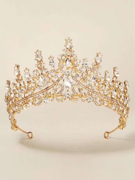 Rhinestone Crown Design bridal HeadbandI discovered amazing products on SHEIN.com, come check them out! Quinceanera Crowns Gold, Sweet 16 Crowns, Quince Crown, Princess Accessories, Quinceanera Tiaras, Quinceanera Crown, Crown Aesthetic, Wedding Necklace Set, Crystal Bridal Tiaras