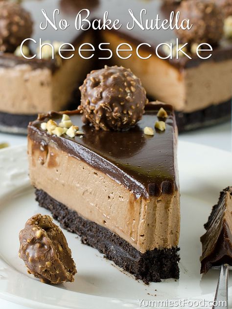 Booze Cheesecake, Nutella Cheesecake Recipe, Cake Without Baking, Nutella Cheesecake Recipes, Yummiest Food, No Bake Nutella Cheesecake, Cheesecake Easy, Nutella Desserts, Nutella Cheesecake