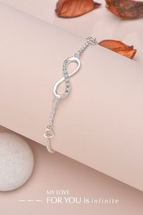 Love and friendship are forever. The Infinity Heart Friendship Love Bracelet Sterling Silver is a perfect way to display your infinite and neverending love and affection to your jewelry lover family and friends. Promise Bracelets, Infinity Bracelets, Silver Infinity Bracelets, Silver Bracelet Designs, Gold Bracelet Simple, Pretty Jewelry Necklaces, Princess Jewelry, Fancy Jewellery Designs, Silver Bracelets For Women