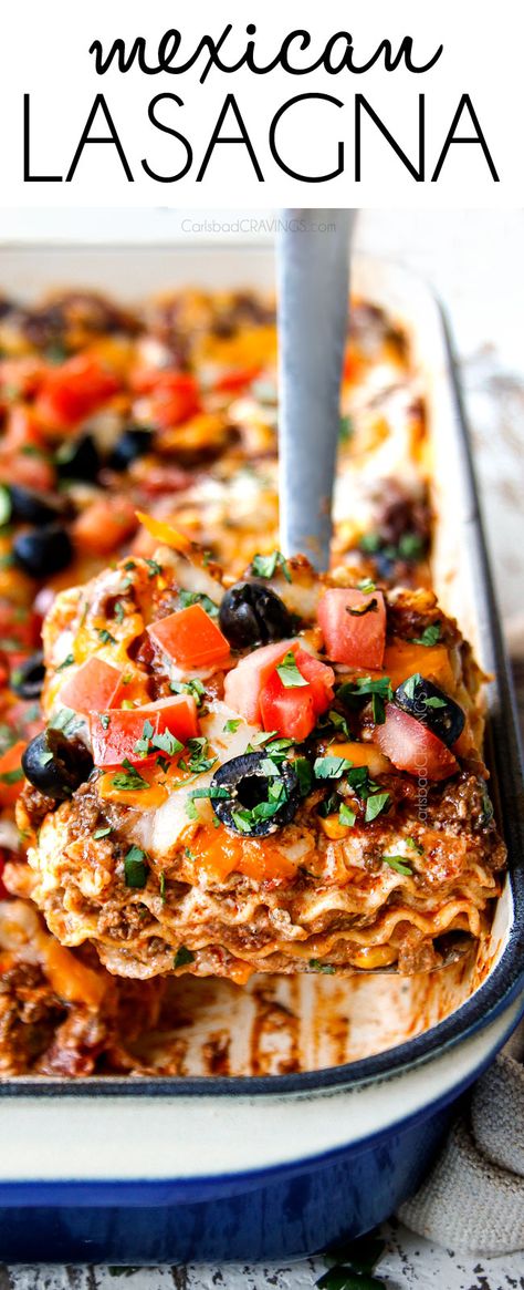 Mexican Lasagna Recipes, Mexican Lasagna, Baked Lasagna, Carlsbad Cravings, Homemade Enchiladas, Lasagna Recipe, Mexican Dishes, Kitchen Recipes, Casserole Recipes