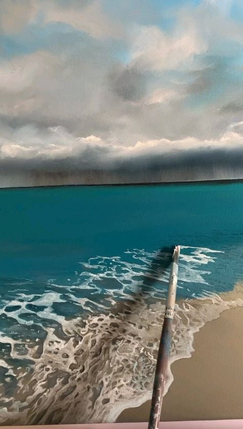 Painting The Ocean Tutorial, Seaside Oil Painting, Sea Water Painting, Sea Oil Painting Ocean Waves, Beach Painting Abstract, How To Paint A Wave, How To Paint Sand, How To Paint Ocean, How To Paint Sea