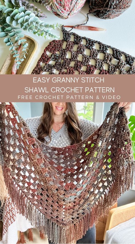 Cozy Shawl Crochet Pattern, Bulky Yarn Shawl Crochet, Granny Stitch Shawl Free Pattern, Quick Shawl Crochet Pattern, Crochet Granny Shawl Pattern Free, Crochet Boho Shawl, Crochet Granny Square Shawl Pattern Free, Crochet Shawl Pattern Free Bulky Yarn, Granny Square Shawl Pattern Free