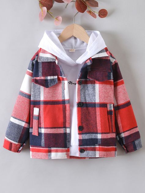 Multicolor Casual  Long Sleeve Wool-Like Fabric Plaid   Non-Stretch Spring/Fall Toddler Boys Clothing Baby Boy Tops, Toddler Fall, Boys Plaid, Baby Born, Boys Clothes, Toddler Boy Outfits, Plaid Jacket, Boys Clothing, Boy Fashion