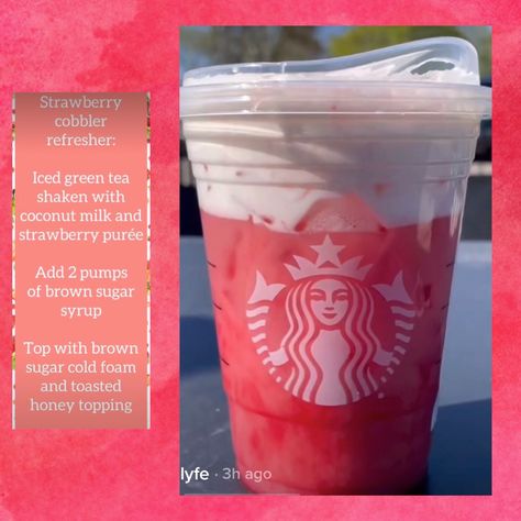 Starbucks Drinks To Try Pink Drink, Starbies Drinks, Starbucks Fall Drinks, Starbucks Drink Menu, Starbucks Hacks, Starbucks Secret Menu Recipes, Cold Starbucks Drinks, Strawberry Cobbler, Starbucks Orders