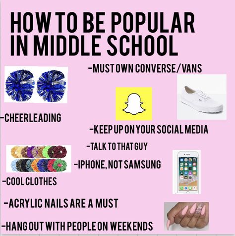 Litterly EXACTLY HOW EVERYONE I KNOW BECAME POPULAR! Follow if you wanna fit in with everyone else and be popular! How To Get Popular, How To Become Popular, Middle School Survival, Middle School Life, Middle School Hacks, School Checklist, Middle School Outfits, High School Survival, Teen Trends