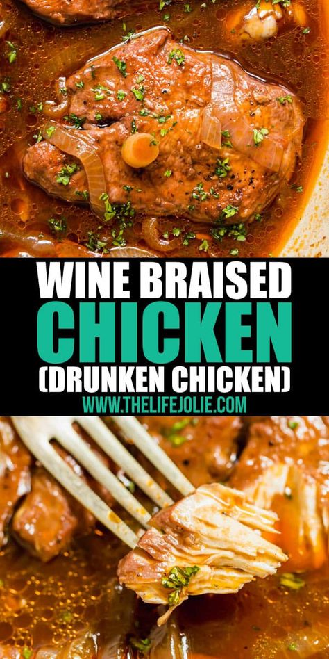 Red Wine Recipes Cooking, Wine Braised Chicken, Red Wine Vinegar Recipes, Cooking With Red Wine, Red Wine Chicken, Wine Slushie Recipe, Chicken Wine, Red Wine Recipe, Braised Chicken Breast