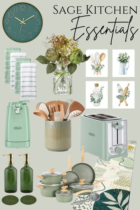 Revitalize your kitchen with the trending green palette! 🌿✨ Head over to Life and Style by Jilian to explore the latest in green kitchen designs. From vibrant emerald to calming sage, discover how to incorporate this fresh, nature-inspired color into your kitchen decor. Click to get inspired and bring a touch of green into your home! As an Amazon Associate, I earn from qualifying purchases at no extra cost to you. Thank you! #GreenKitchen #HomeDecor #KitchenInspiration #InteriorDesign White Kitchen With Sage Green Accessories, Sage Green Boho Kitchen, Green Kitchen Decorating Ideas, Sage Kitchen Decor, Sage Green Kitchen Accessories, Sage Green Kitchen Decor, Green Kitchen Appliances, Kitchen Decor Green, Light Green Kitchen