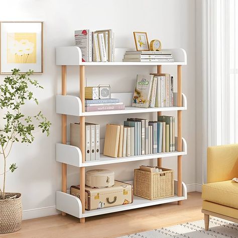 Amazon.com: OSCHF 4-Tier Wooden Open Bookcase - Modern Display Bookshelf with Top Edge and Solid Wood Frame for Home and Office, Storage Cabinet, Oak : Home & Kitchen Scandinavian Bookshelf, Simple Bookshelf, Open Bookshelves, Open Bookcase, Wood Bookcase, Estantes Flotantes, Bookcase Shelves, Fabric Bins, Bookcase Storage