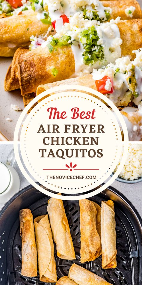 Mexican Food Recipes Air Fryer, Flautas Air Fryer, Air Fryer Flautas, Air Fryer Chicken Taquitos, Chicken Taquitos Recipe, Homemade Taquitos, Chicken Flautas, Taquitos Recipe, The Best Air Fryer