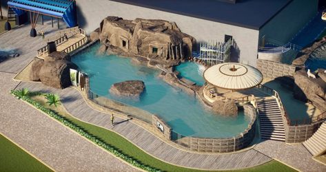 Modern Zoo Design, Planet Zoo African Penguin Habitat, Planet Zoo Penguin Habitat, Planet Zoo Otter Habitat, Planet Zoo Wolf Habitat, Planet Zoo Game, Planet Zoo Building Ideas, Zoo Habitats Design, Planet Coaster Inspiration