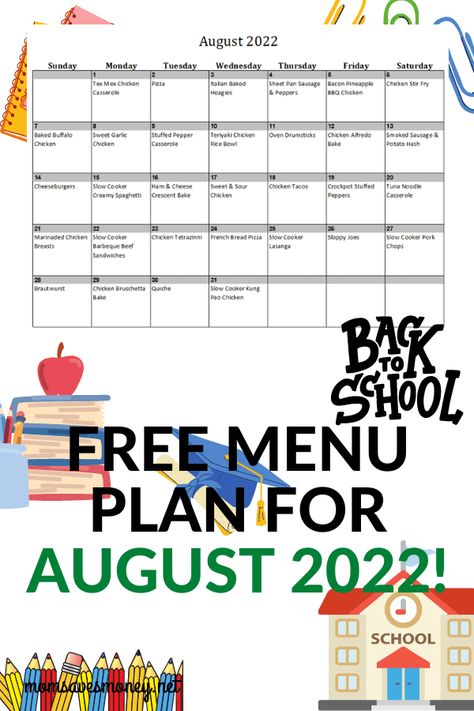 Keep stress in the kitchen to as minimal as possible with this monthly menu plan for August 2022. Includes printable meal plan calendar with 31 easy, family-friendly, homemade recipes the whole family will love. This done-for-you meal plan makes cooking family dinner and saving money easy! Get the free meal plan and printable calendar now. August Meal Calendar, August Meal Plan, August Meals, Meal Plan Calendar, Weekly Meal Plan Family, Plan Calendar, Baked Chicken Casserole, Monthly Meal Plan, Meal Planning Calendar