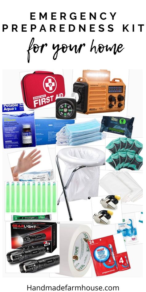 Emergency Preparedness Kit For Home - Handmade Farmhouse Home Emergency Kit, Preparedness Ideas, Survival Kit Items, Diy First Aid Kit, Noaa Weather Radio, Emergency Preparedness Food, Mini First Aid Kit, Emergency Prepardness, Emergency Preparedness Kit