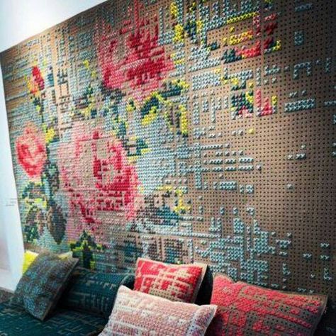 Peg Board Cross Stitch Patterns, Pegboard Room, Craft Room Pegboard, Room Pegboard, Cross Ideas, Floral Drawings, Sewing Room Furniture, Ideas Craft, Trendy Sewing