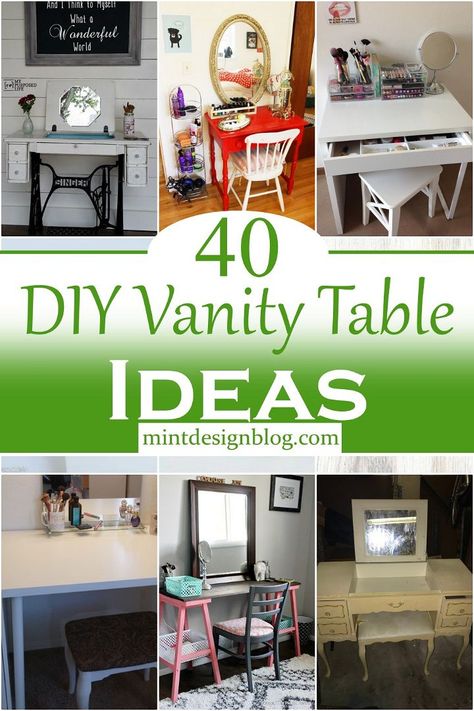 Ideas For Makeup Table, Bedroom Vanity Ideas Makeup Desk Diy, Wall Shelf Vanity Diy, Makeup Vanity Dyi, Floor Makeup Station Diy, Improvised Vanity Table, Diy Makeup Table Small Spaces, Diy Farmhouse Makeup Vanity, Diy Wood Vanity Makeup